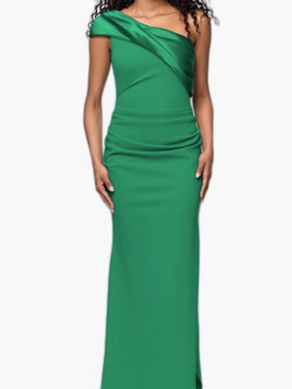 Betsy & Adam Women's Floor-Length, Long Sleeve, Organza Dress, with Tie-Waist
